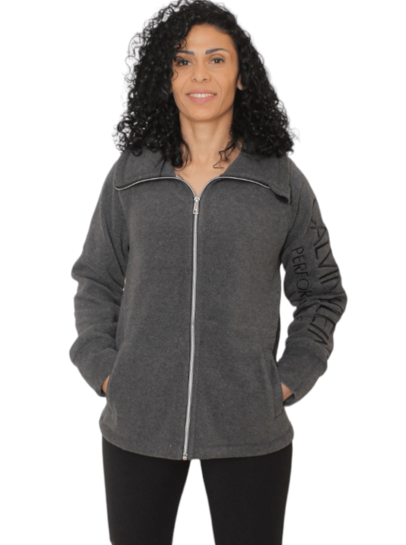 Winter23_WOMEN Women Jacket Full Zipper Jacket - CK -  Dark Grey