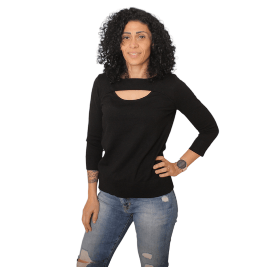 Winter23_WOMEN Women Pullover Cable & Gauge Women Blouse - Black