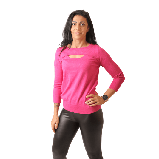 Winter23_WOMEN Women Pullover Cable & Gauge Women Blouse - Fuchsia