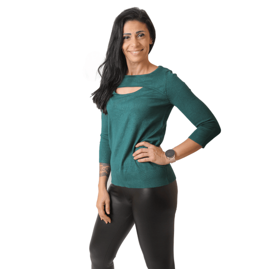 Winter23_WOMEN Women Pullover Cable & Gauge Women Blouse - Green