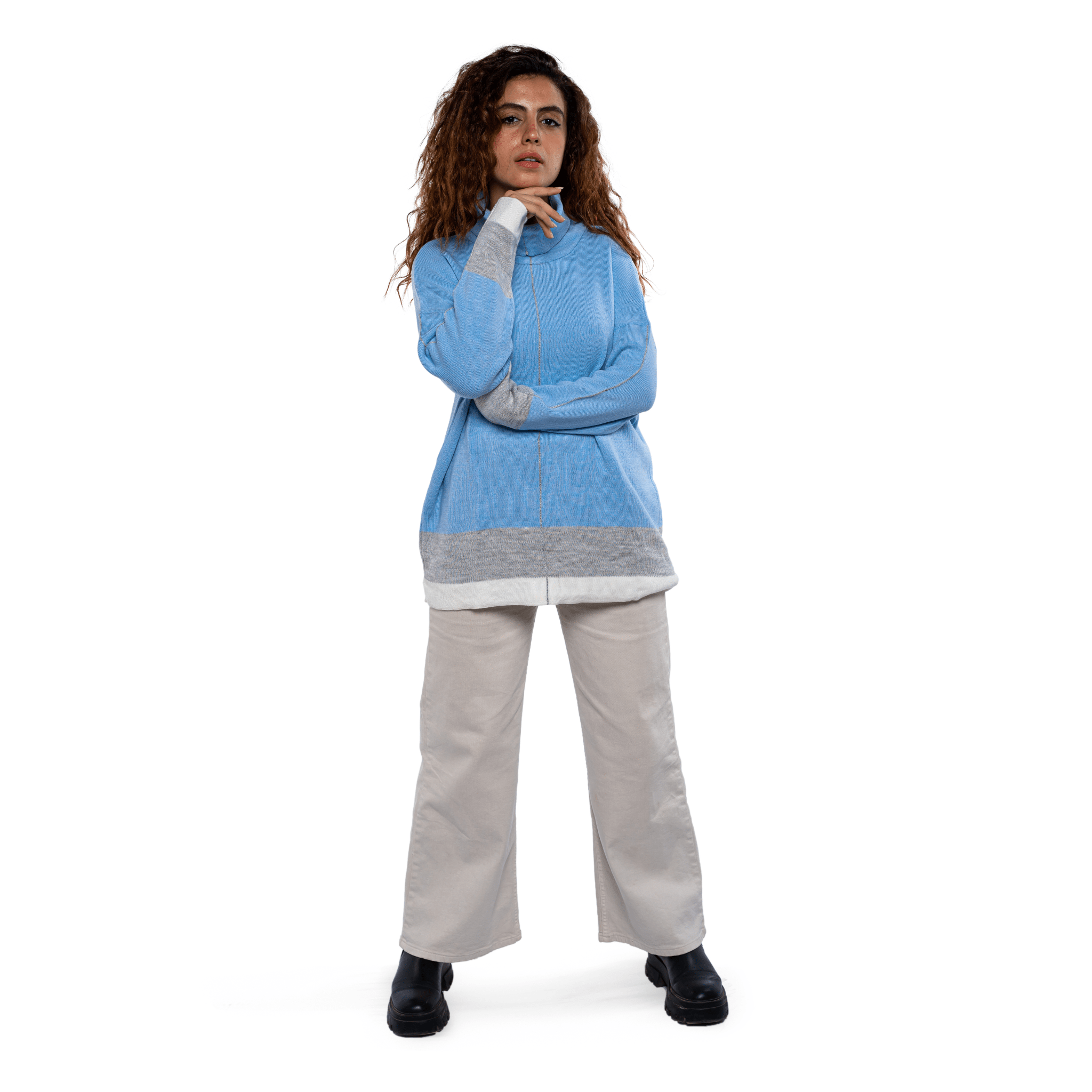 Winter23_WOMEN Women Pullover Women - High Collar Pullover - Baby Blue