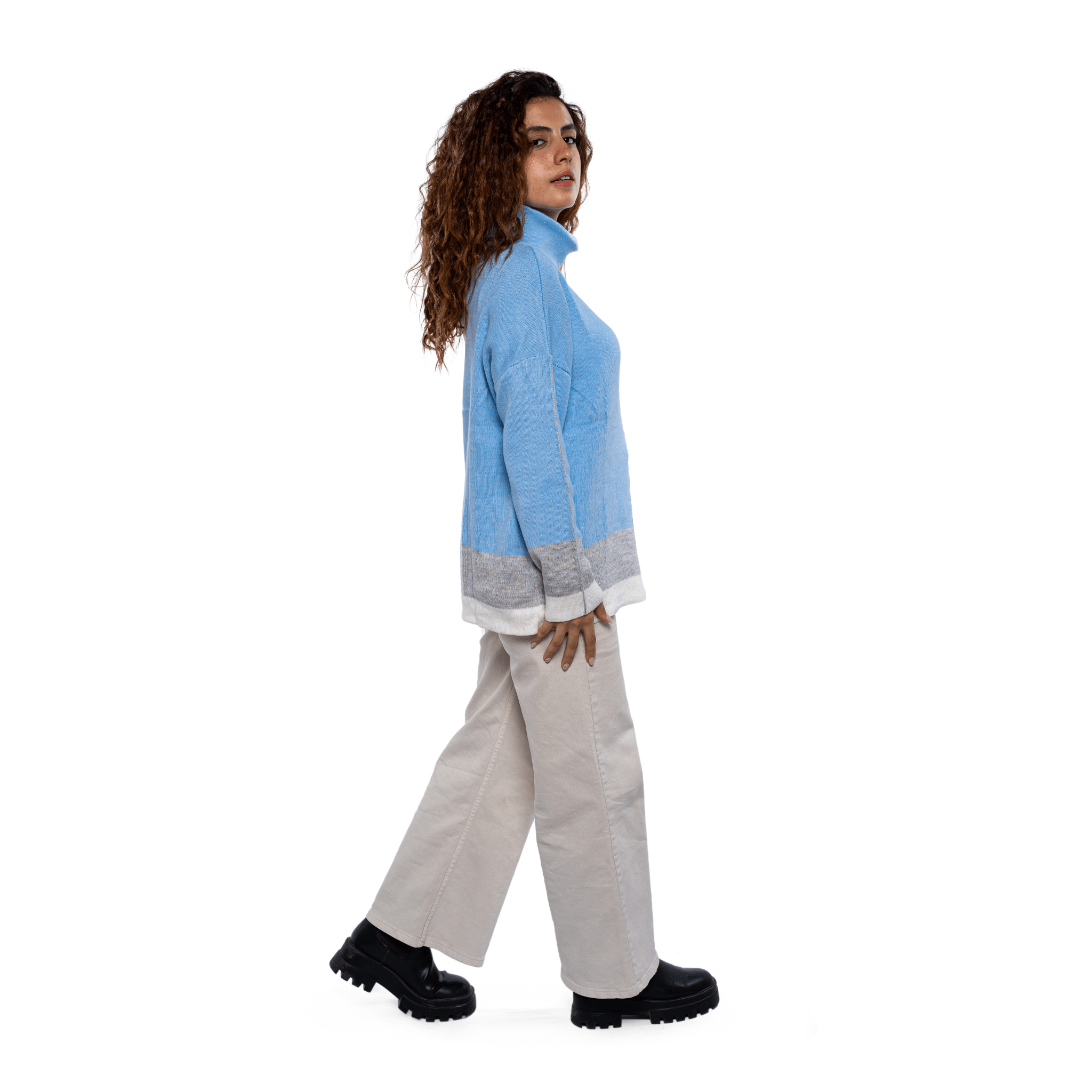 Winter23_WOMEN Women Pullover Women - High Collar Pullover - Baby Blue