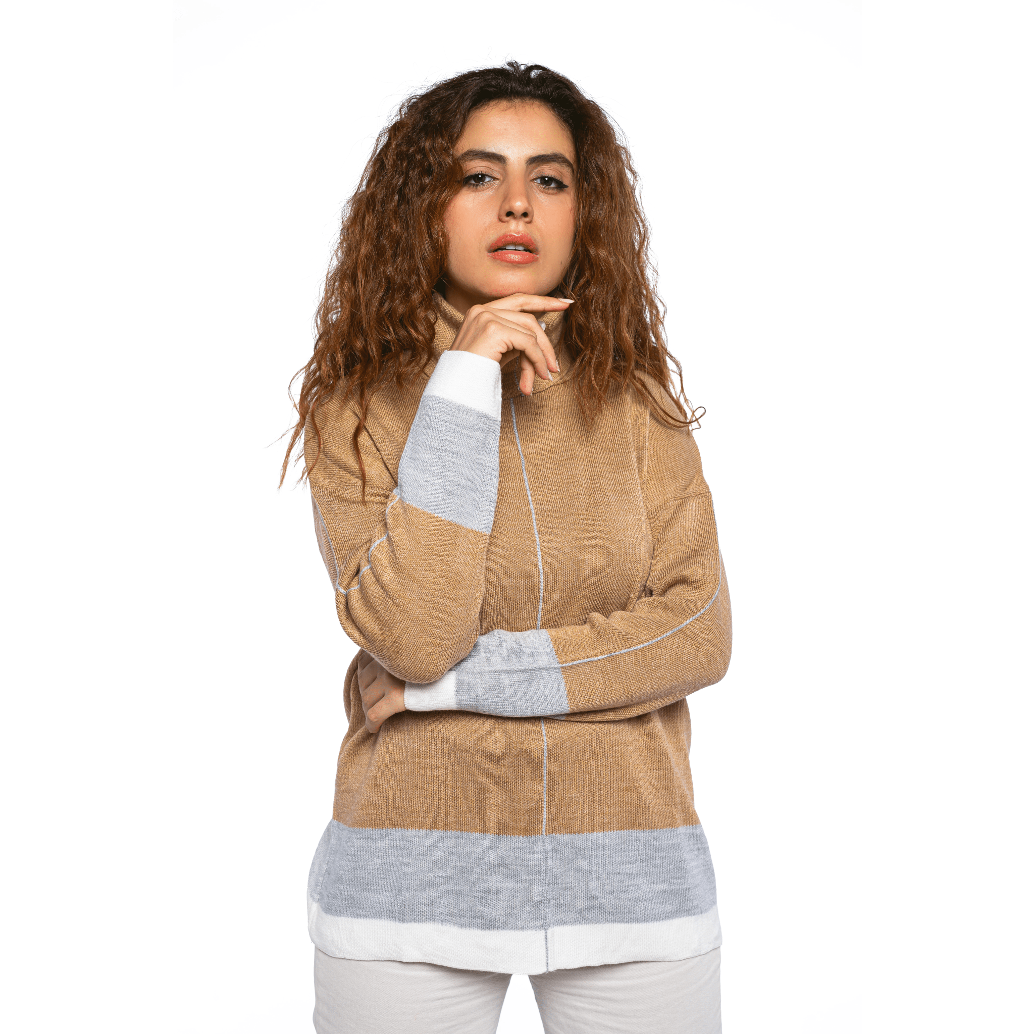 Winter23_WOMEN Women Pullover Women - High Collar Pullover - Beige