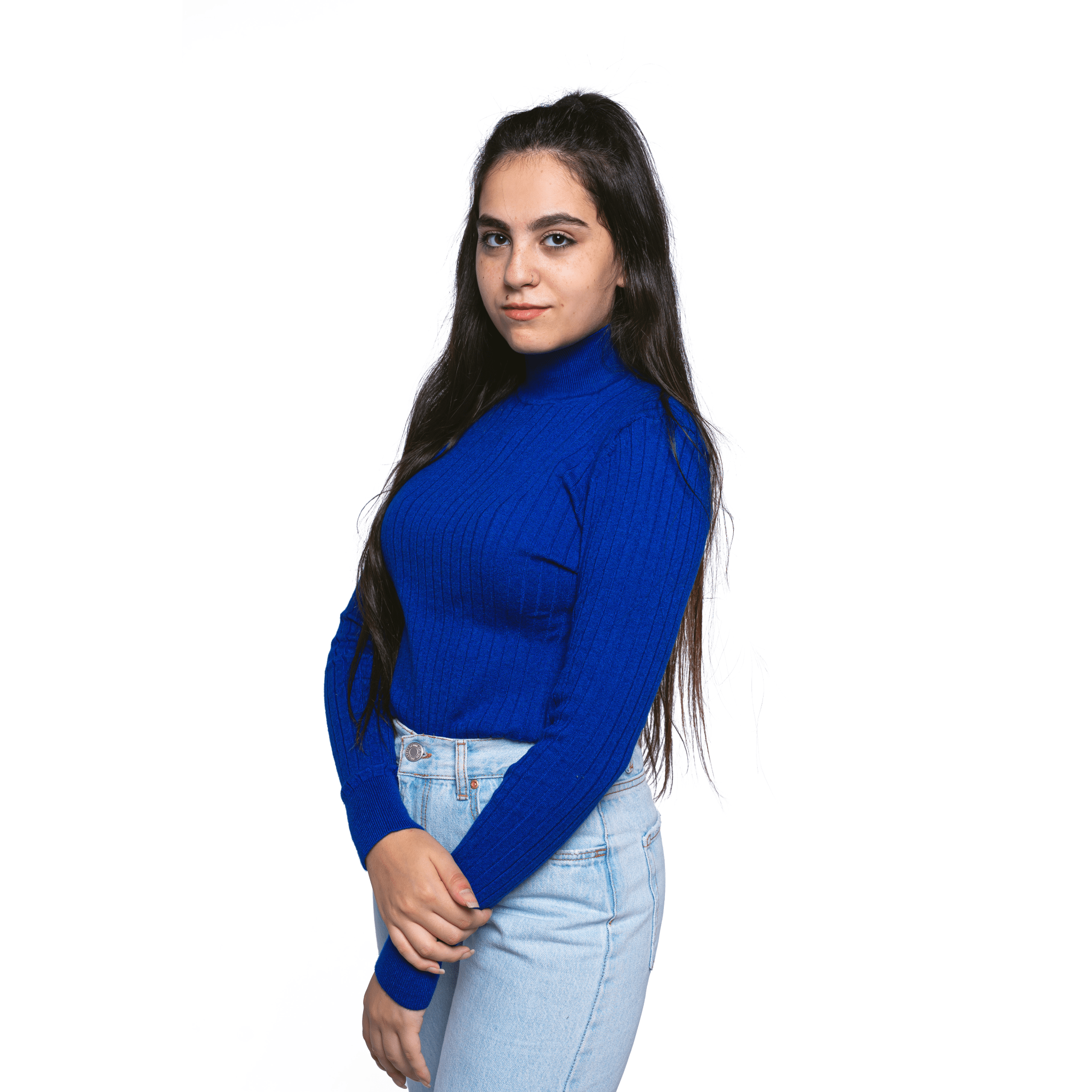 Winter23_WOMEN Women Pullover Women High Collar Pullover - Blue