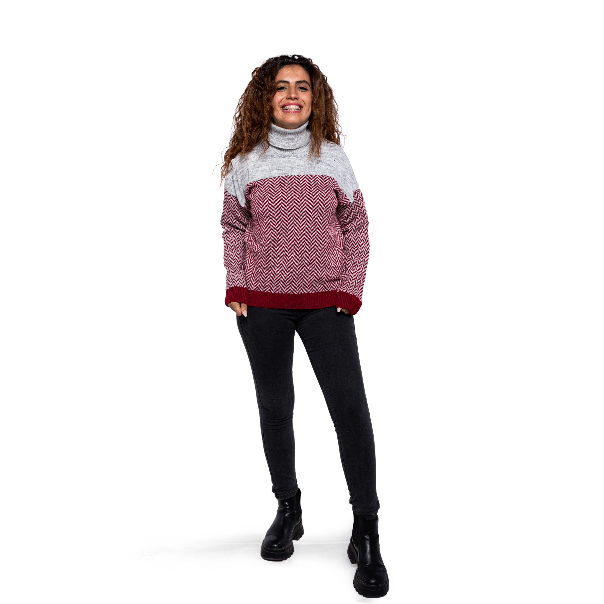 Winter23_WOMEN Women Pullover Women High Collar Pullover - Burgundy
