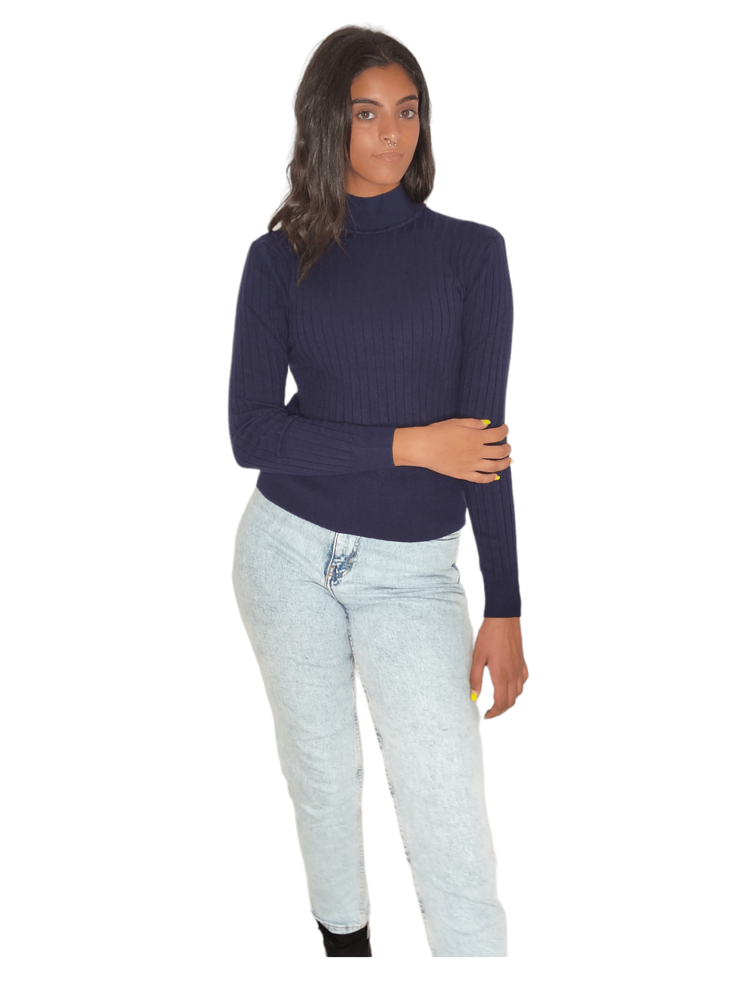 Winter23_WOMEN Women Pullover Women High Collar Pullover - Dark Blue