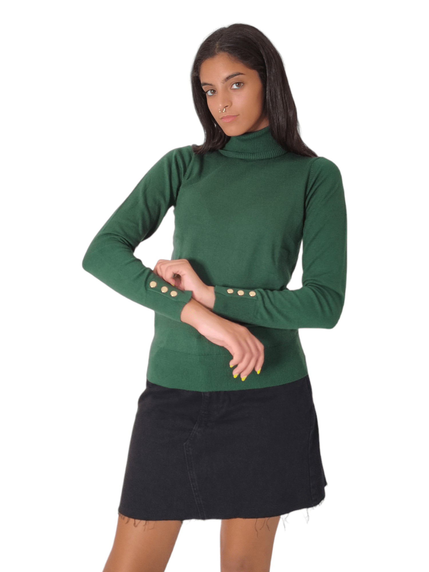 Winter23_WOMEN Women Pullover Women High Collar Pullover - Dark Green