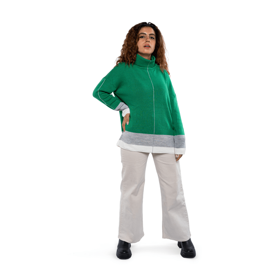 Winter23_WOMEN Women Pullover Women - High Collar Pullover - Green