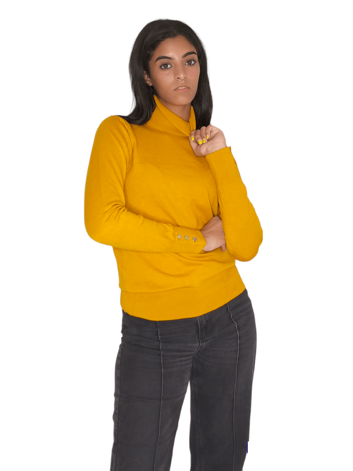 Winter23_WOMEN Women Pullover Women High Collar Pullover - Mustard