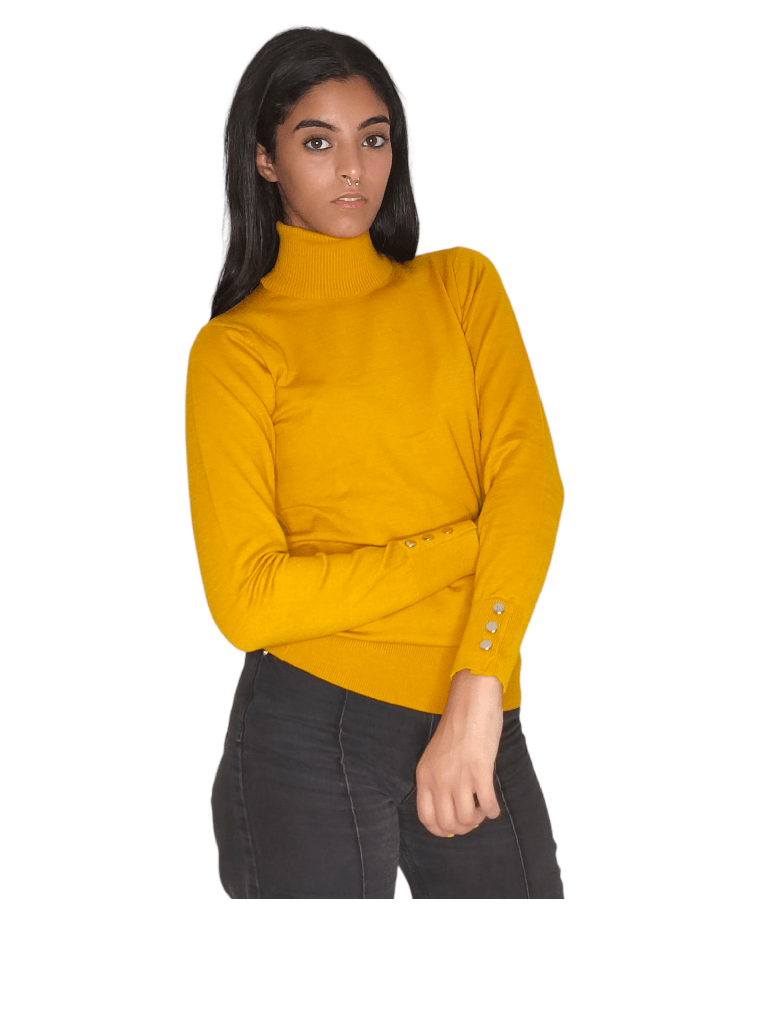 Winter23_WOMEN Women Pullover Women High Collar Pullover - Mustard
