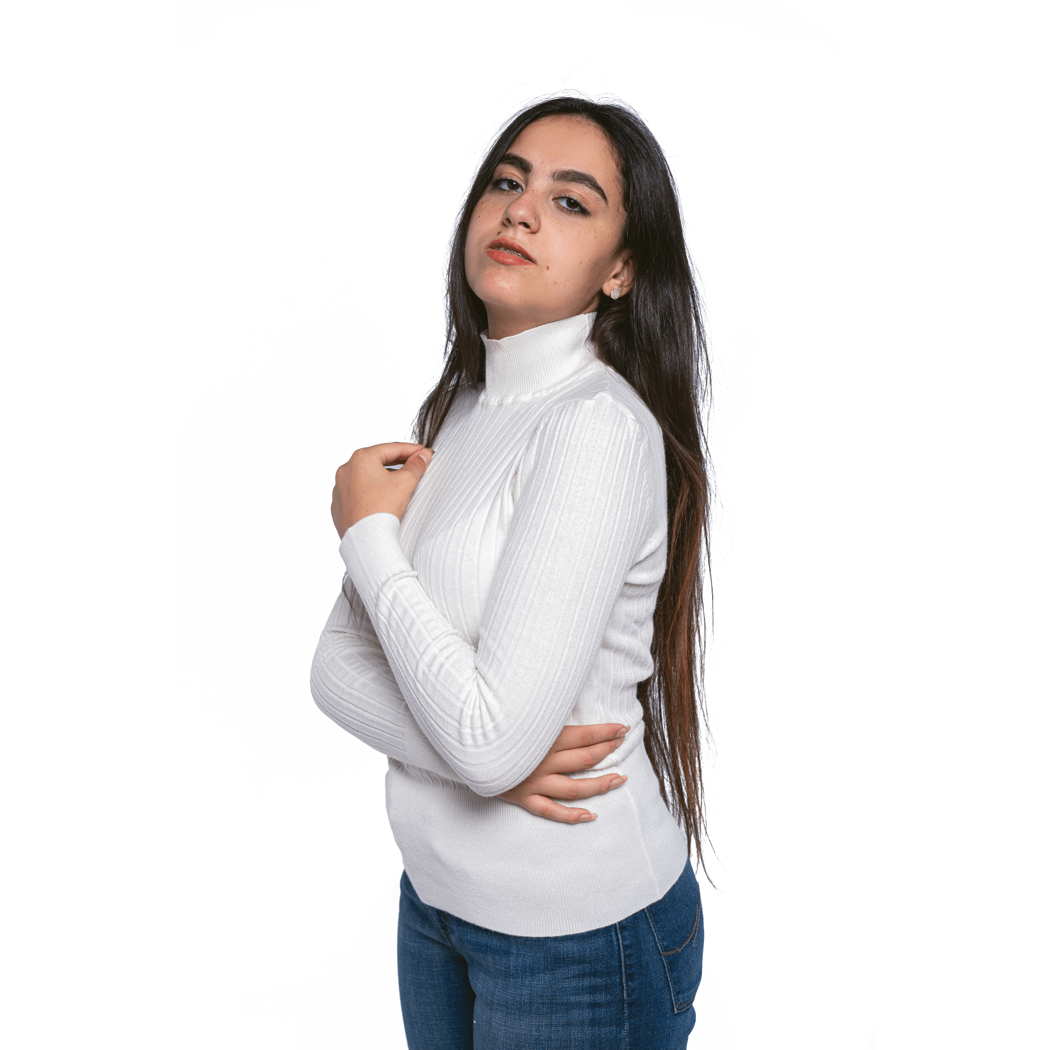 Winter23_WOMEN Women Pullover Women High Collar Pullover - White