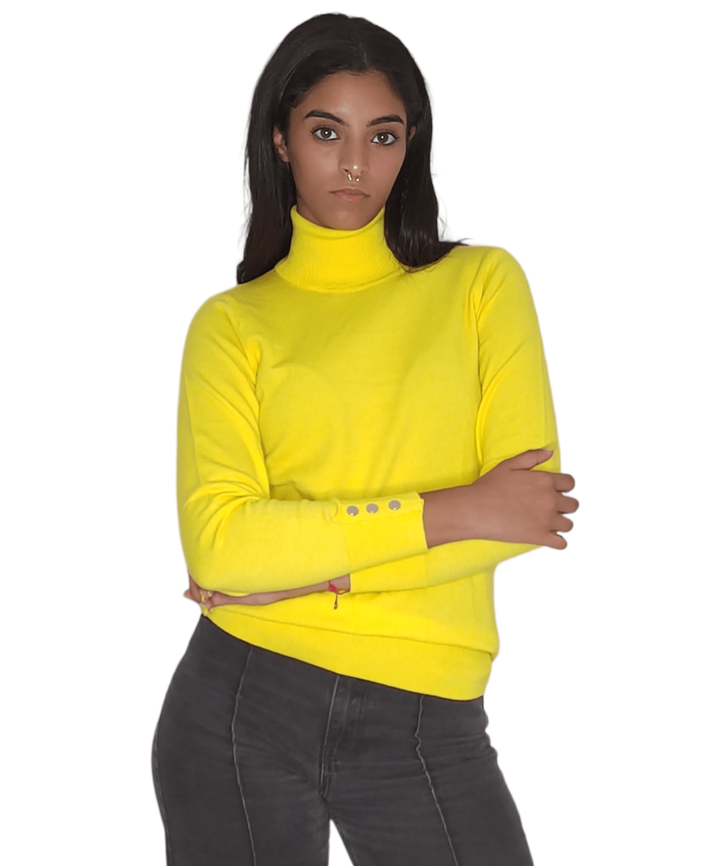 Winter23_WOMEN Women Pullover Women High Collar Pullover - Yellow