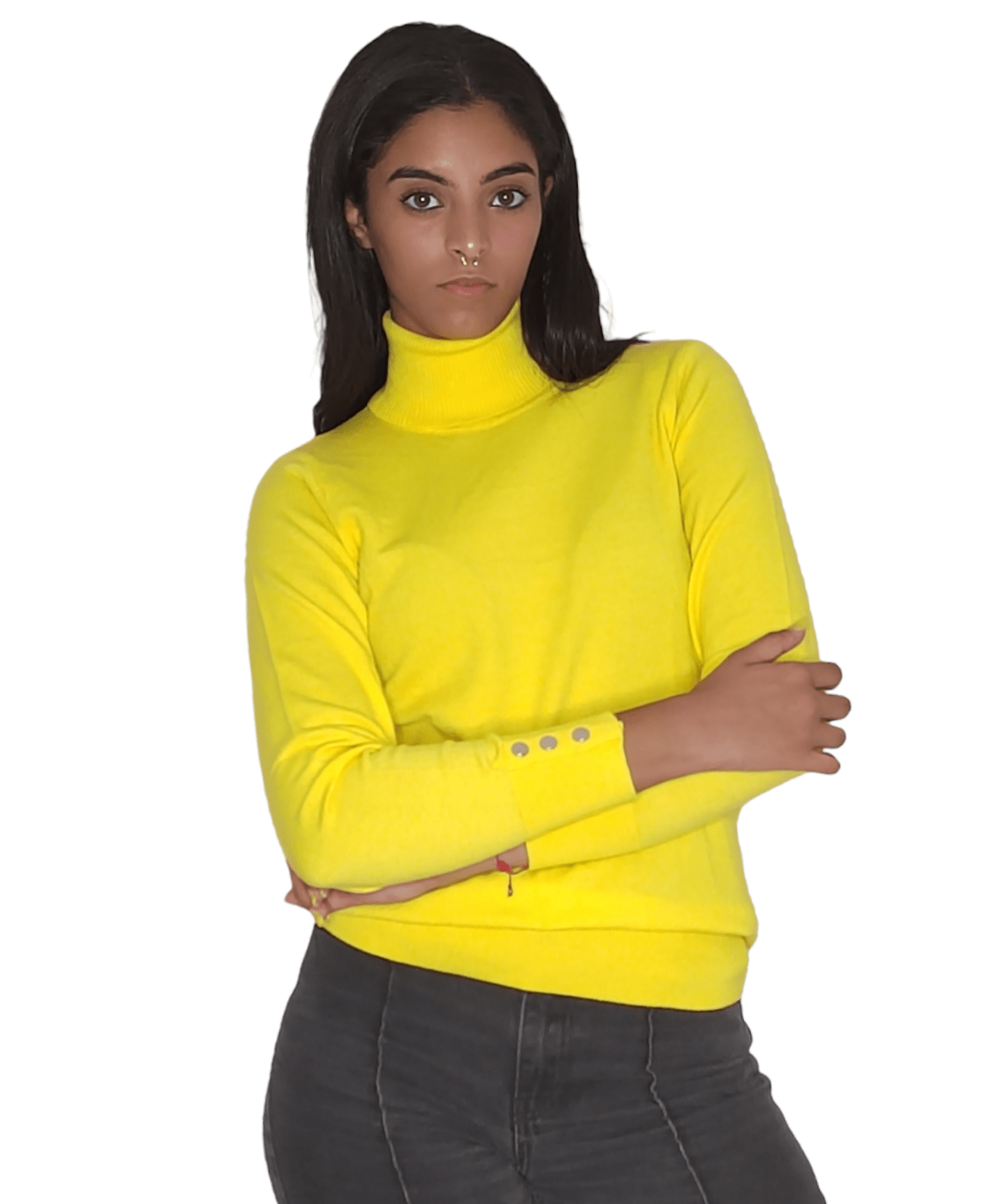 Winter23_WOMEN Women Pullover Women High Collar Pullover - Yellow