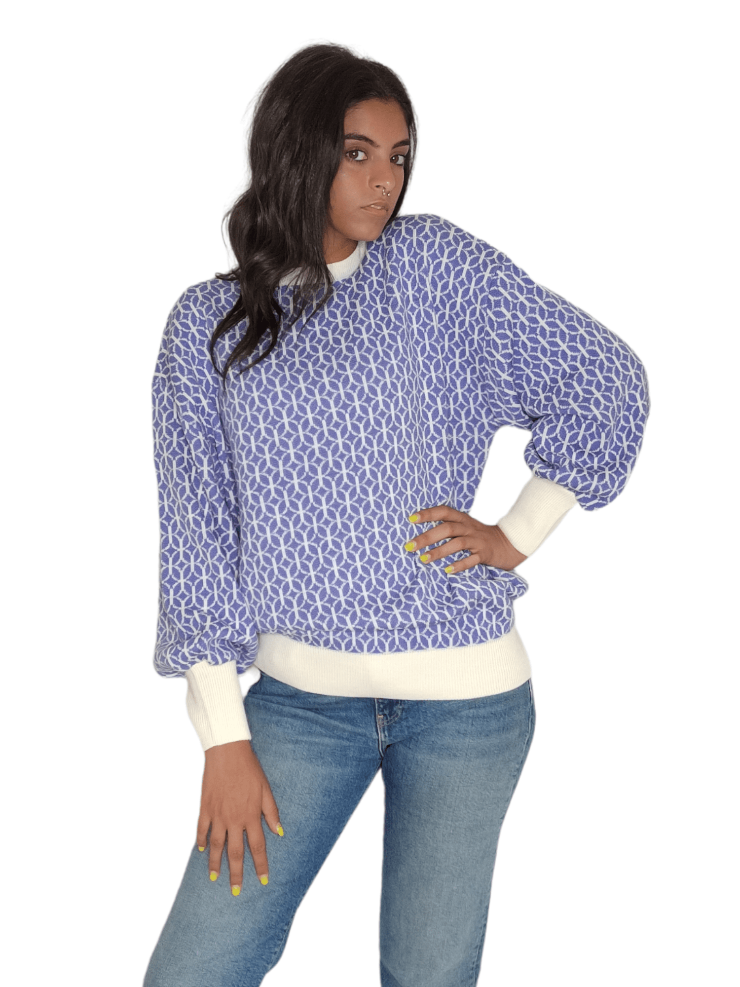 Winter23_WOMEN Women Pullover Women Long Pullover - Blue x White