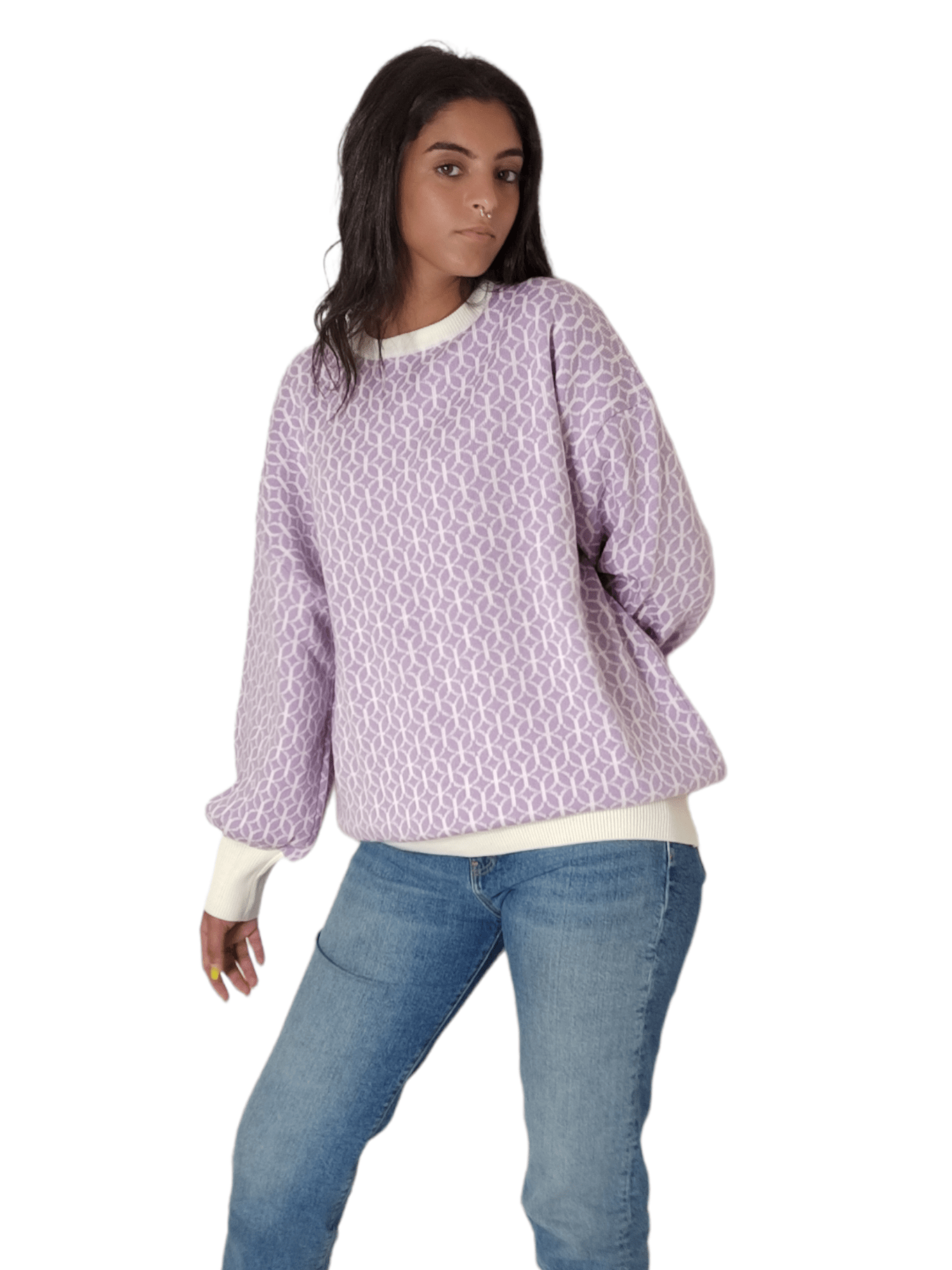 Winter23_WOMEN Women Pullover Women Long Pullover - Light Purple x White