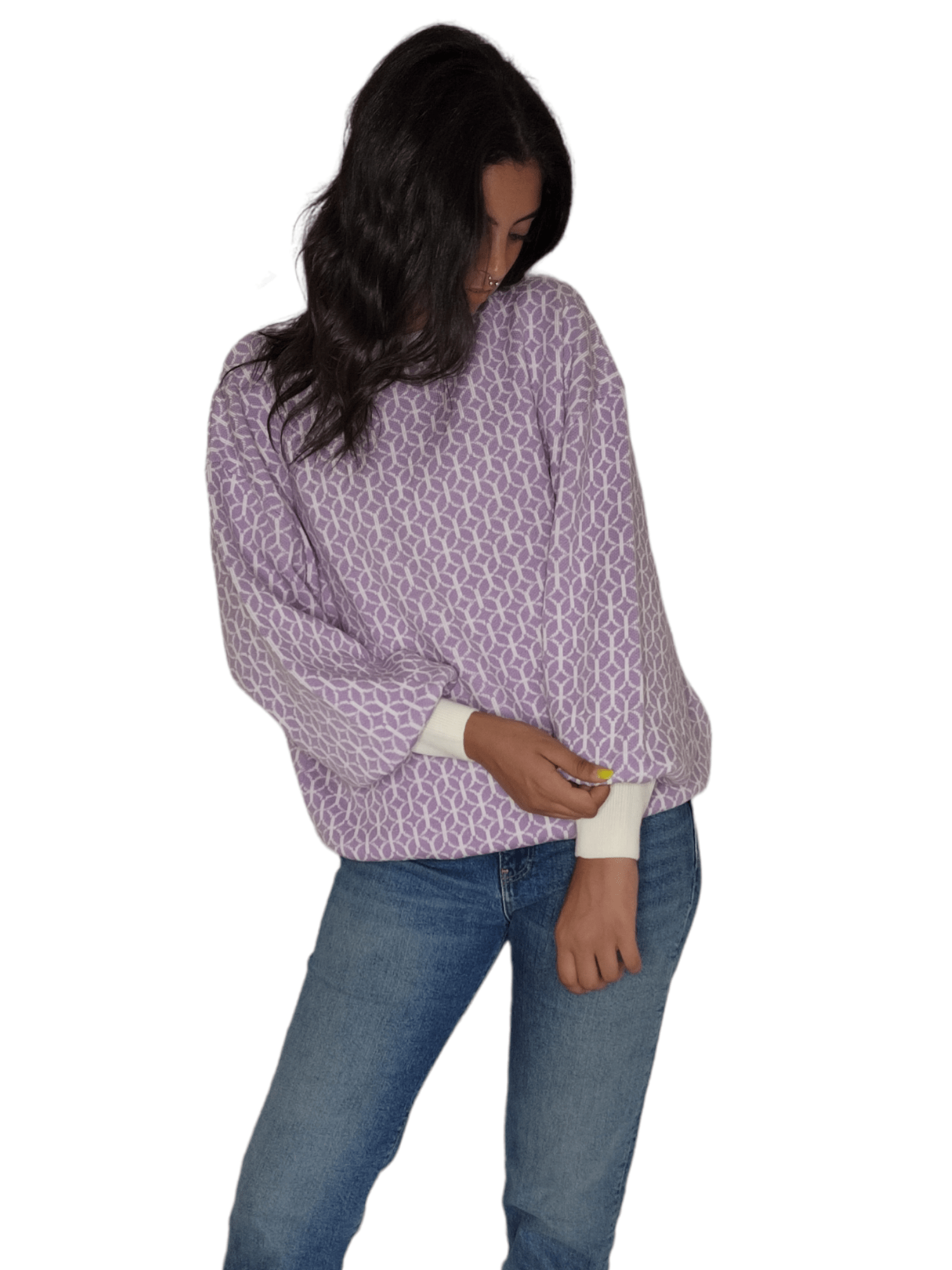 Winter23_WOMEN Women Pullover Women Long Pullover - Light Purple x White