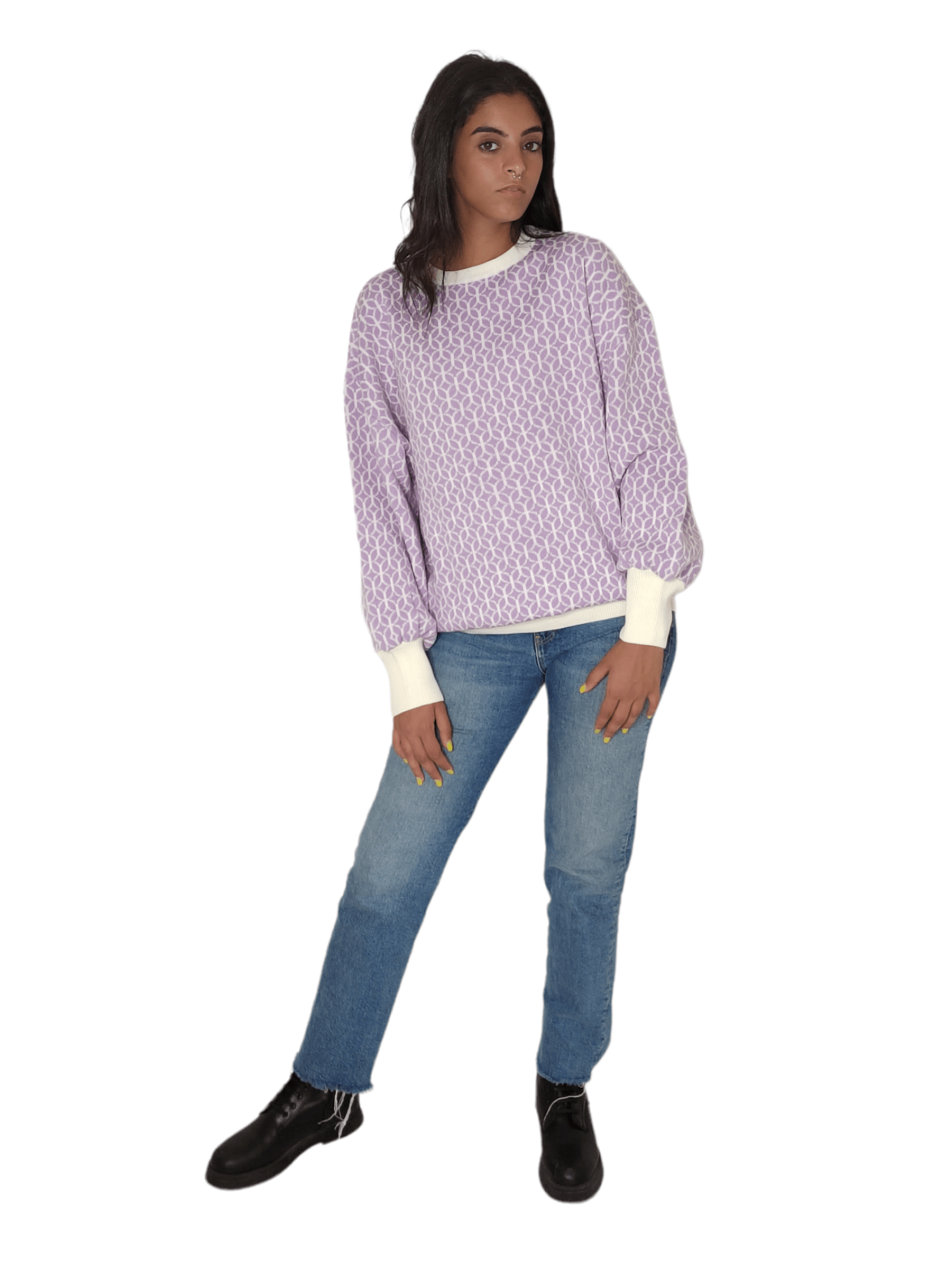 Winter23_WOMEN Women Pullover Women Long Pullover - Light Purple x White