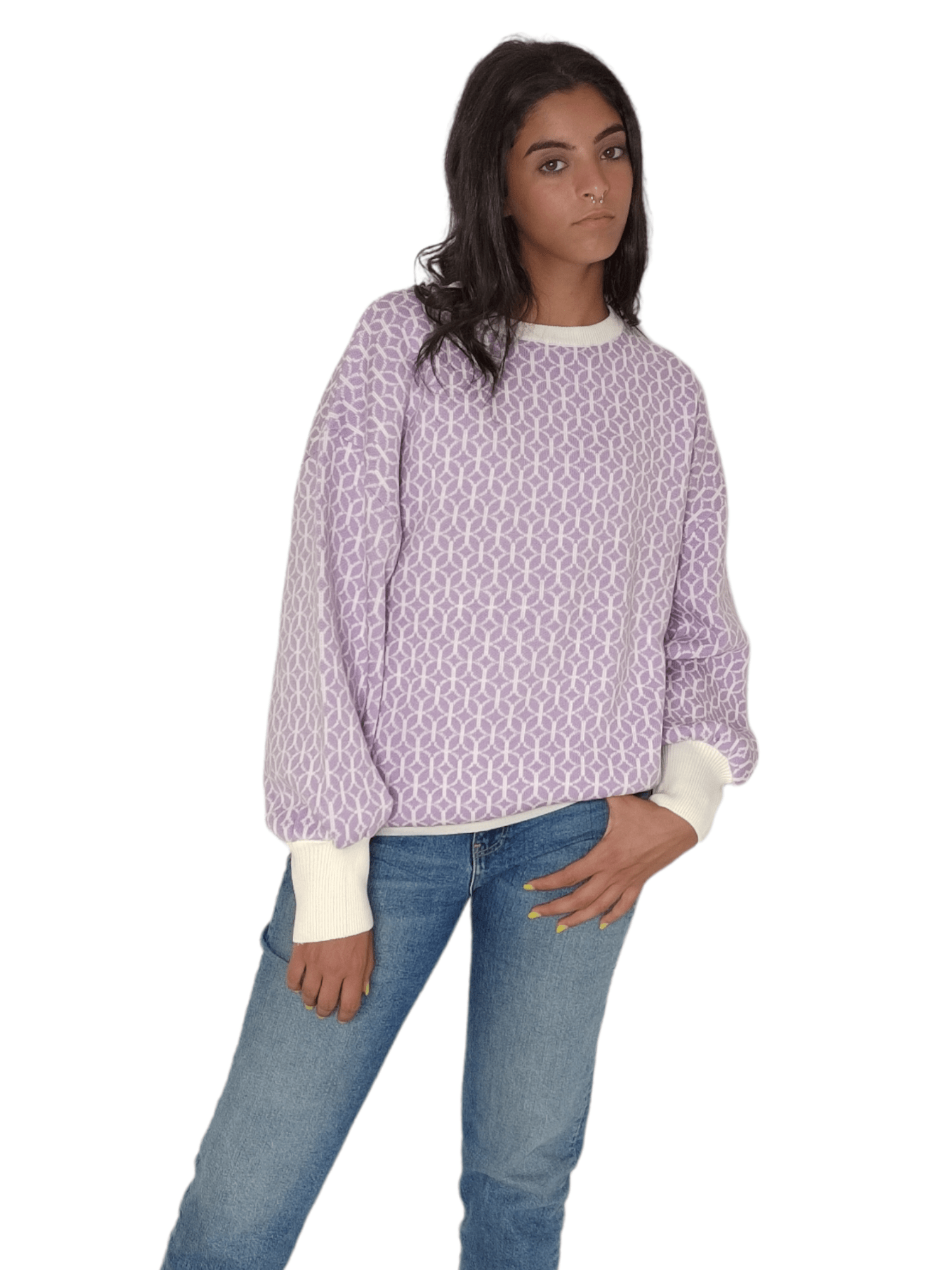 Winter23_WOMEN Women Pullover Women Long Pullover - Light Purple x White