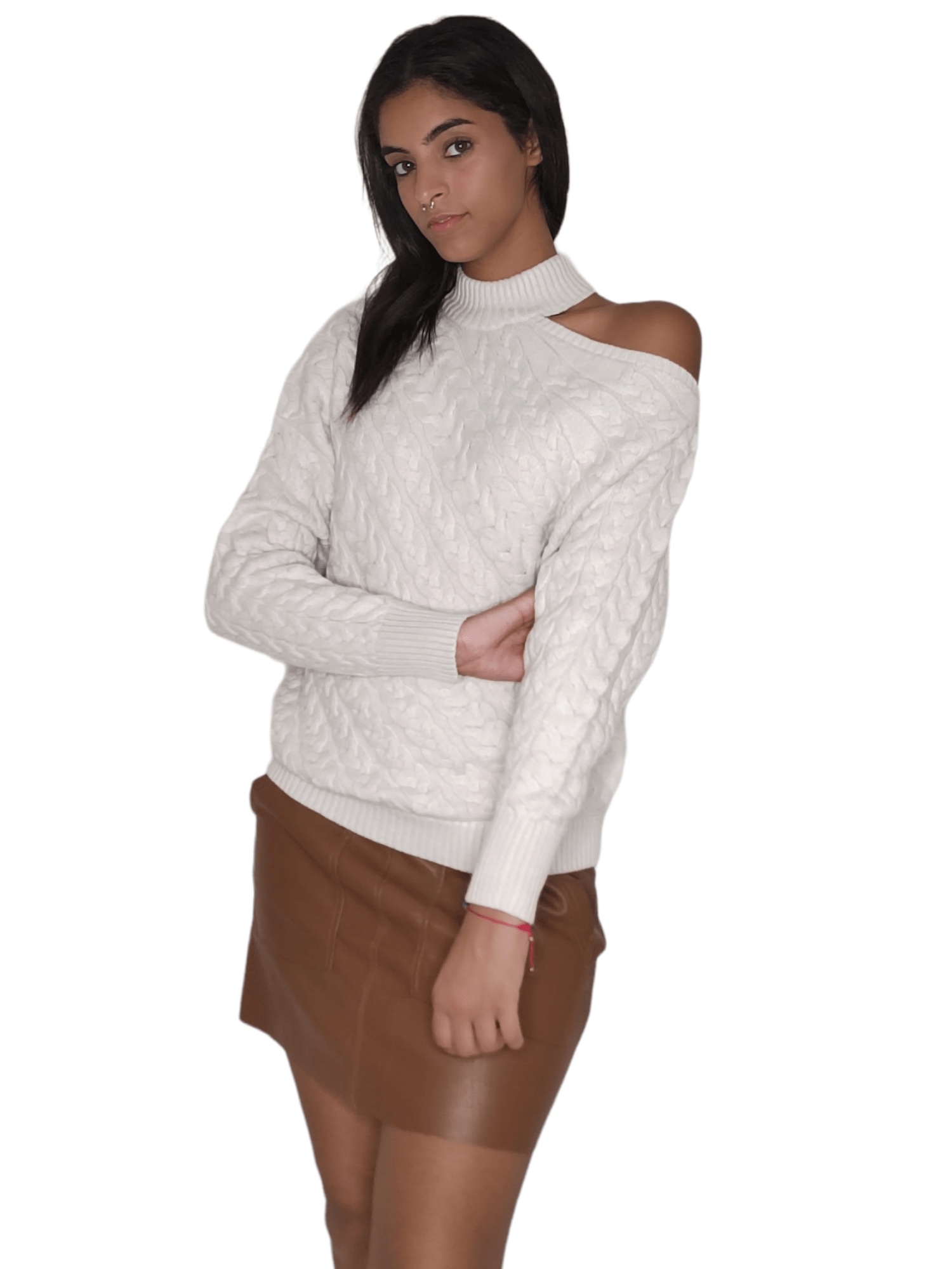 Winter23_WOMEN Women Pullover Women Off-Shoulder Pullover - Beige