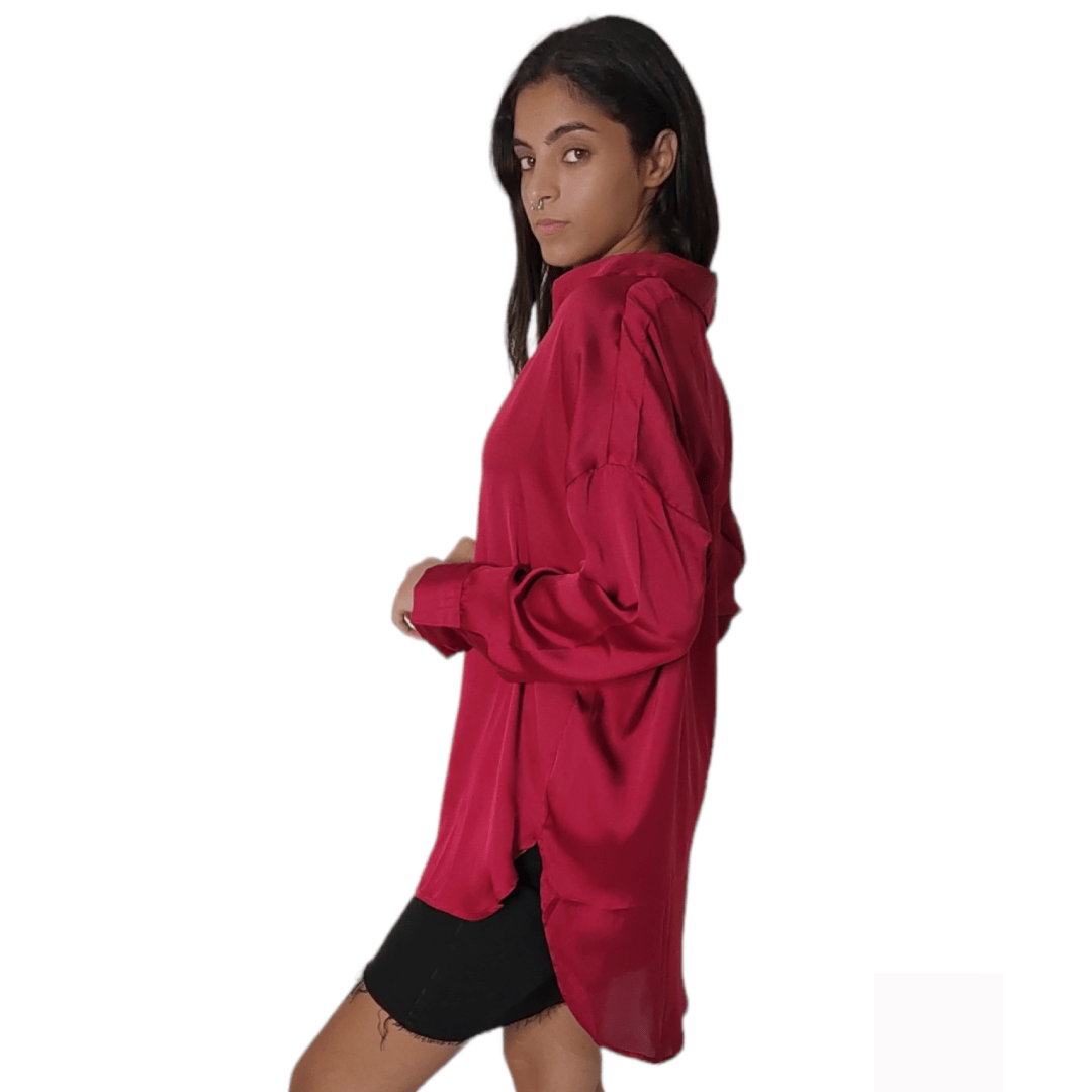 Winter23_WOMEN Women Pullover Women Satin Chemise - Burgundy