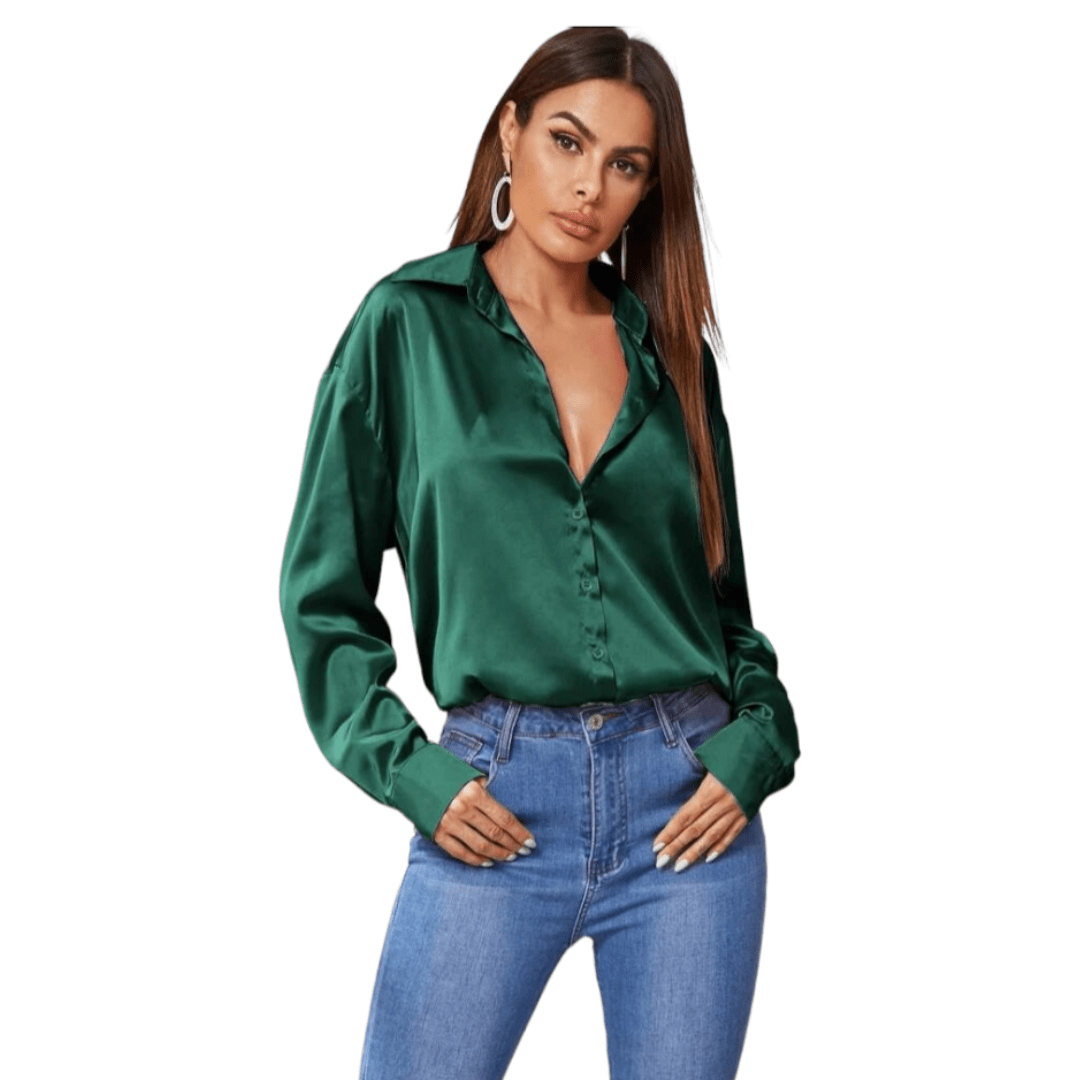 Winter23_WOMEN Women Pullover Women Satin Chemise - Green