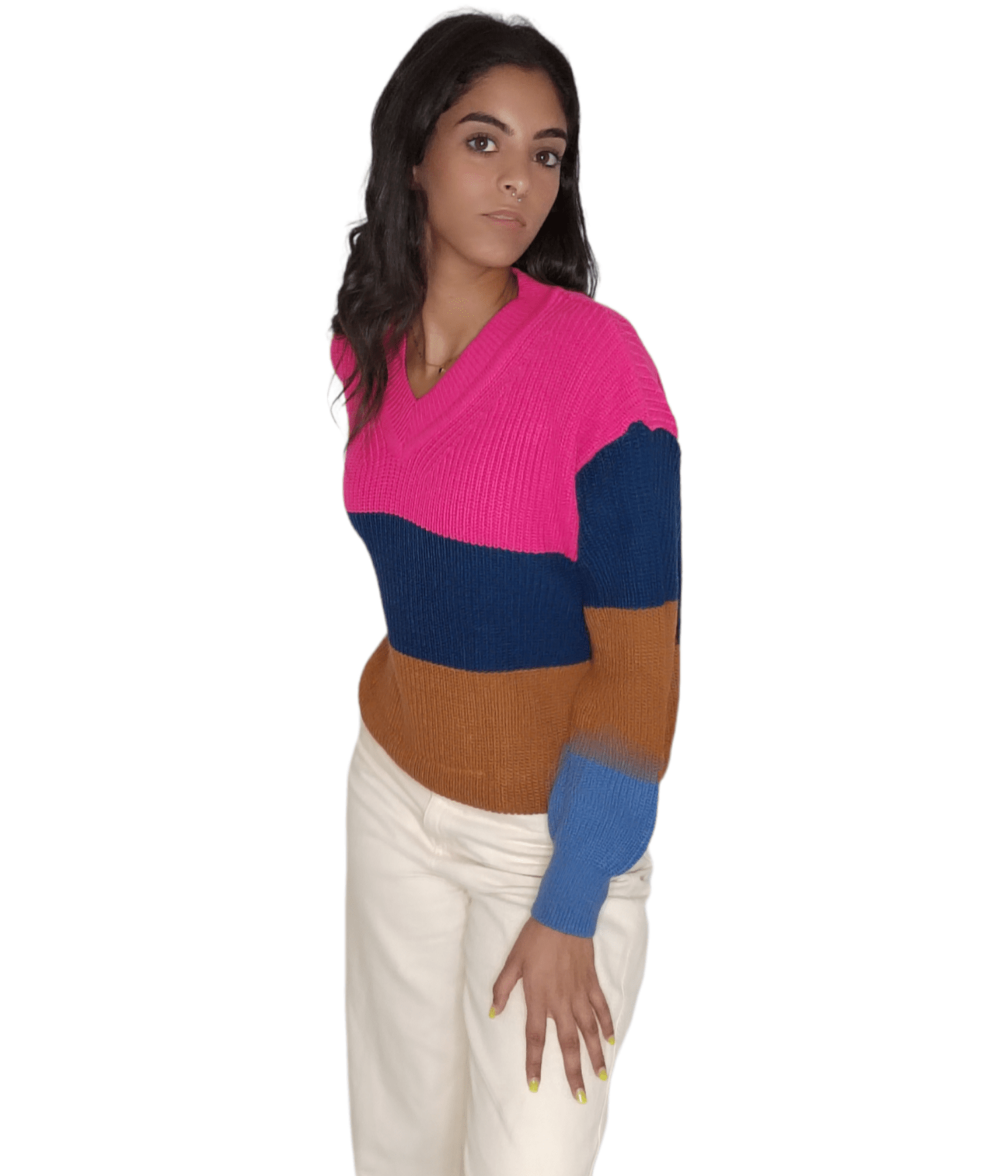 Winter23_WOMEN Women Pullover Women Stripped Pullover - Fuchsia x Blue