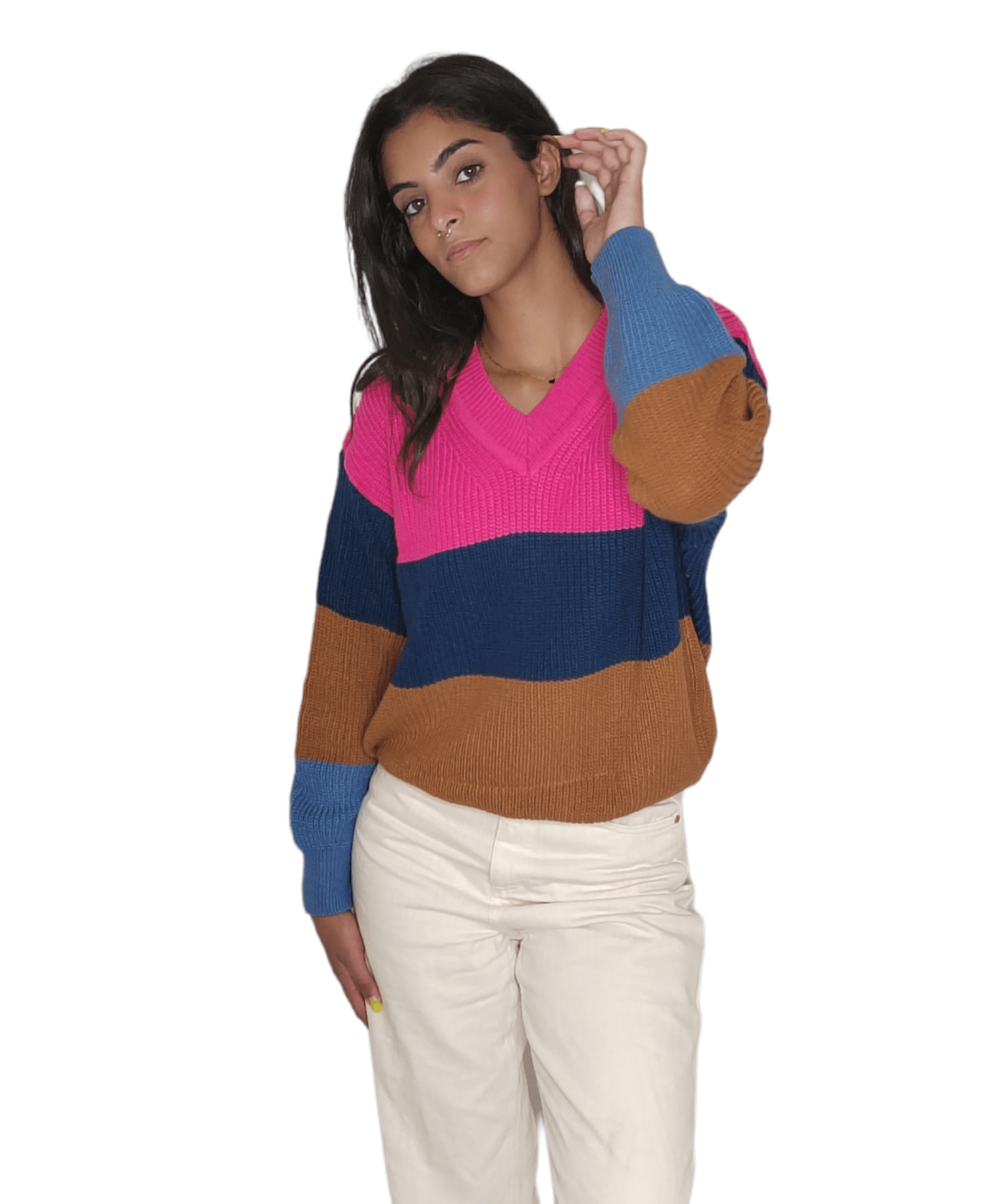 Winter23_WOMEN Women Pullover Women Stripped Pullover - Fuchsia x Blue