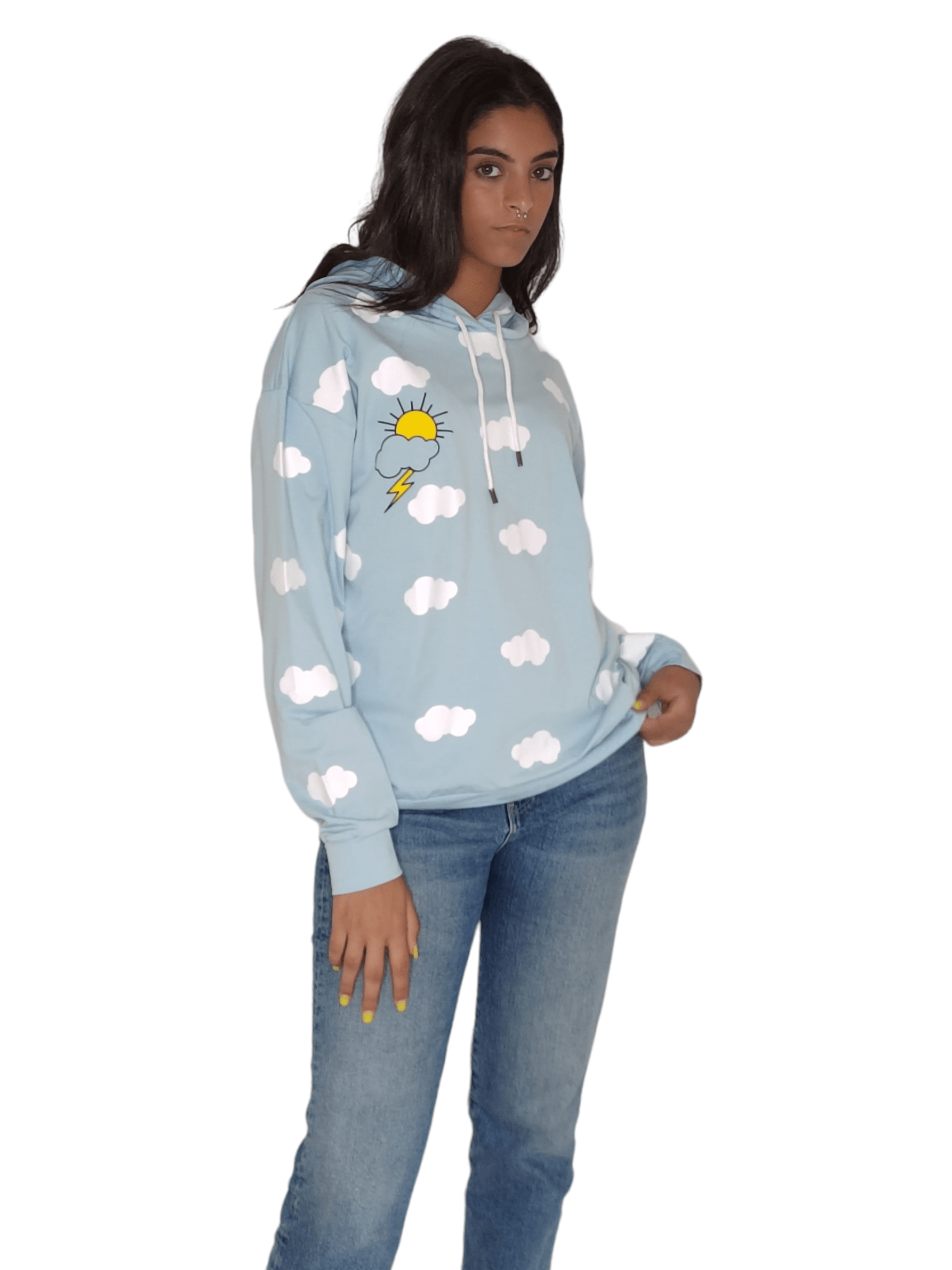 Winter23_WOMEN Women Sweatshirt Women Cotton Sweatshirt - Baby Blue