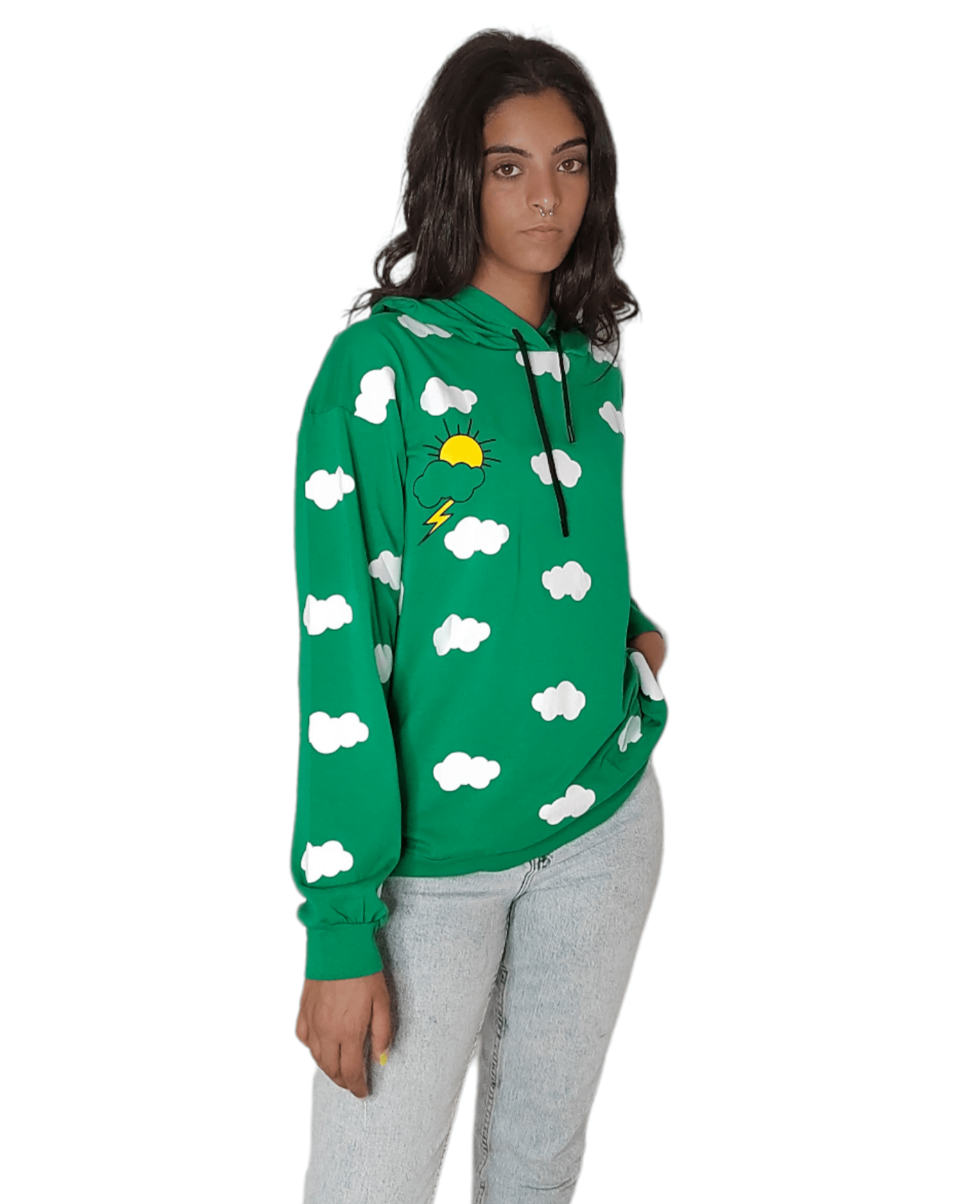 Winter23_WOMEN Women Sweatshirt Women Cotton Sweatshirt - Dark Green