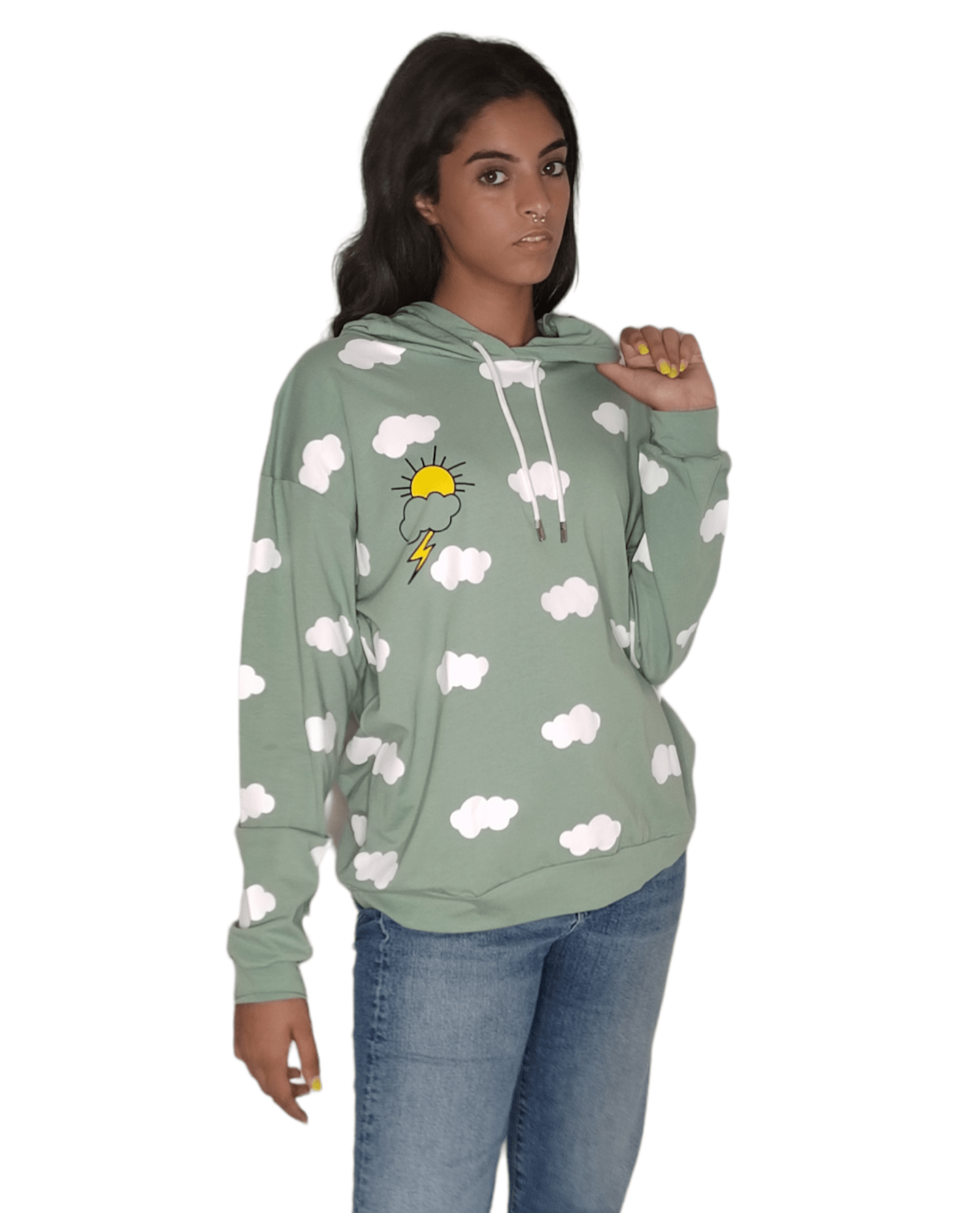 Winter23_WOMEN Women Sweatshirt Women Cotton Sweatshirt - Oil Green