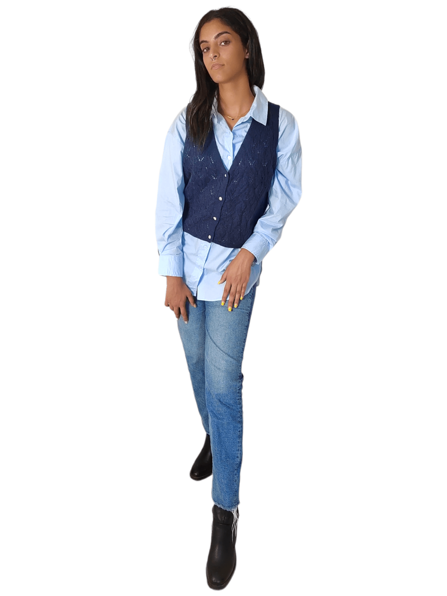 Winter23_WOMEN Women Vest M Women Cut Vest with buttons - Dark Blue