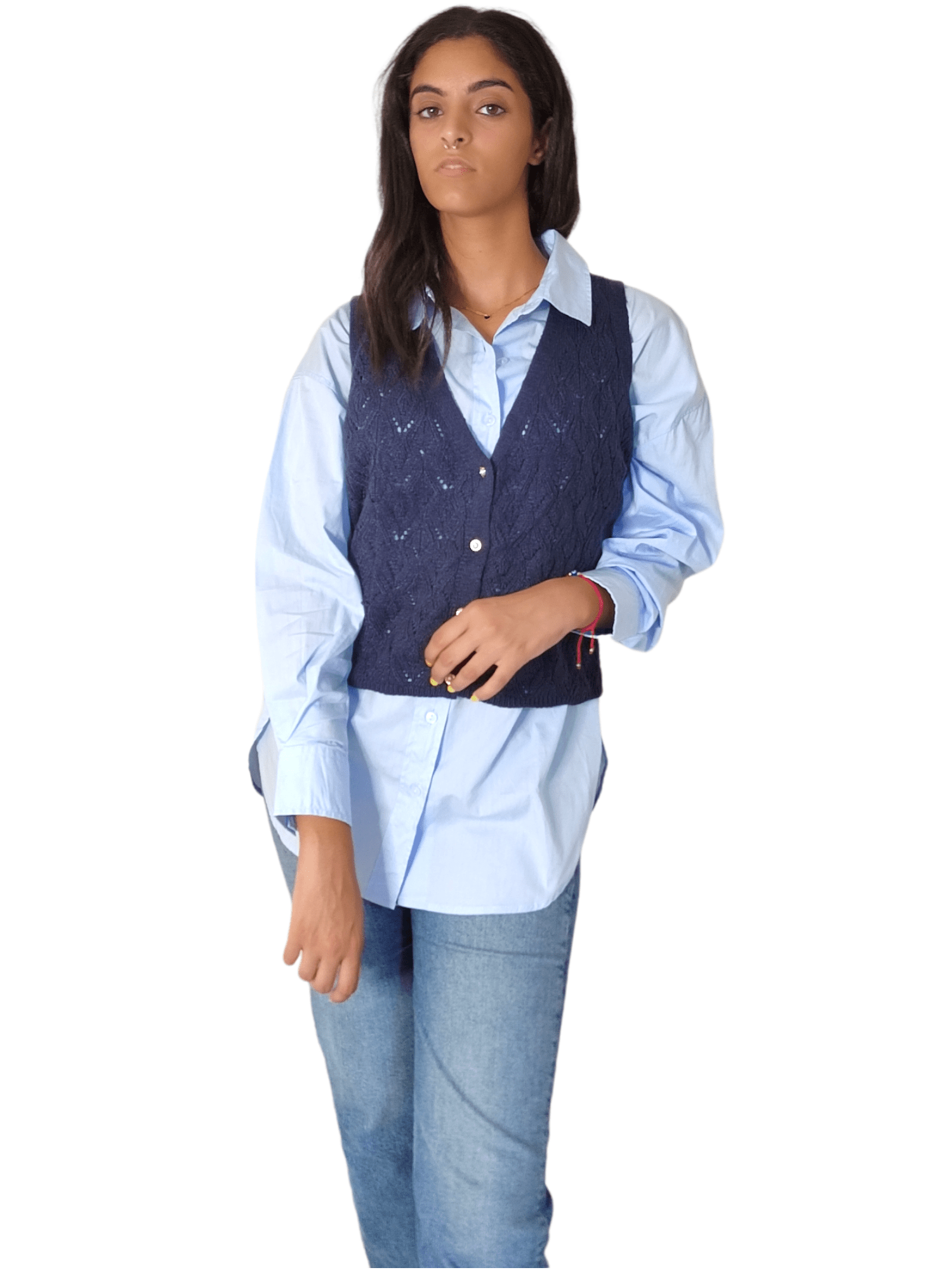 Winter23_WOMEN Women Vest M Women Cut Vest with buttons - Dark Blue