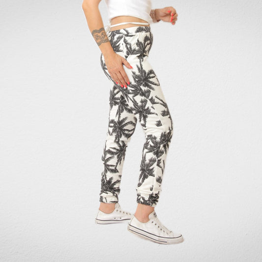 Women Summer 23 Summer Sale 23 Cotton Pants For Women (Palms) - Black