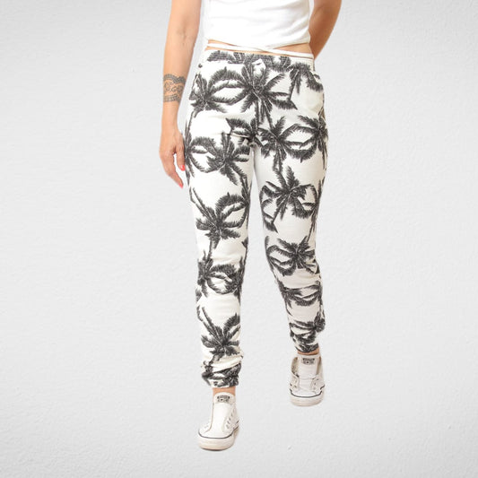Women Summer 23 Summer Sale 23 Cotton Pants For Women (Palms) - Black