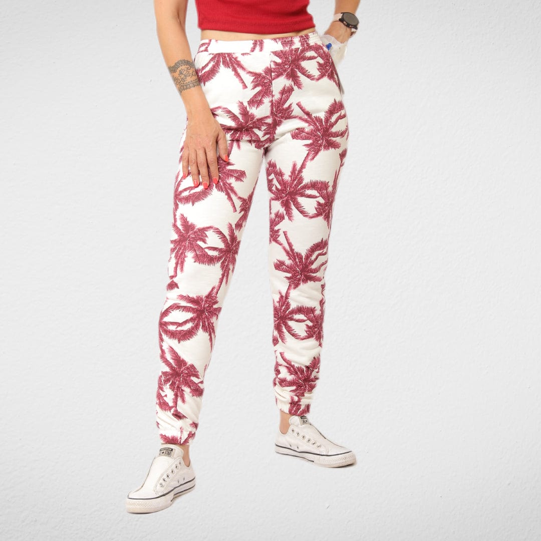 Women Summer 23 Summer Sale 23 Cotton Pants For Women (Palms) - Red