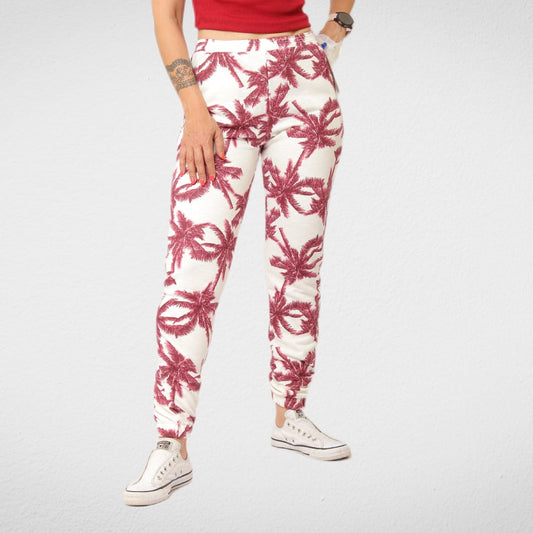 Women Summer 23 Summer Sale 23 Cotton Pants For Women (Palms) - Red