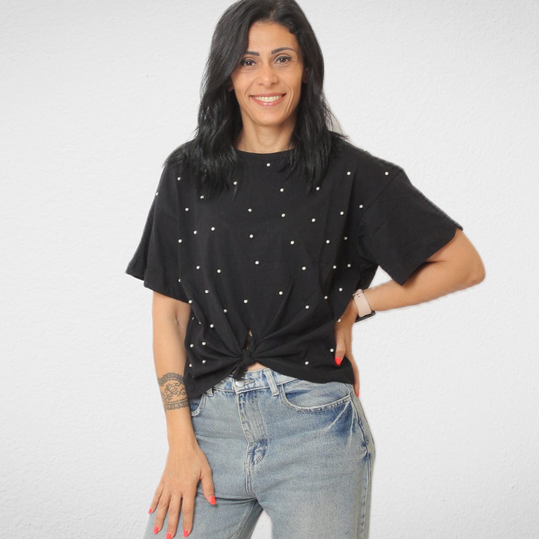 Women Summer 23 Summer Sale 23 T-Shirt For Women With Small Pieces(One Size) - Black