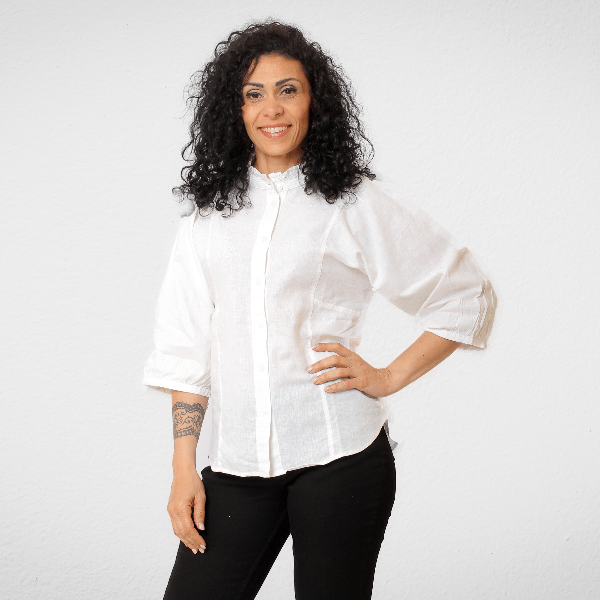 Women Summer 23 Summer Sale 23 Women Half Collar - Linen Blouse - White