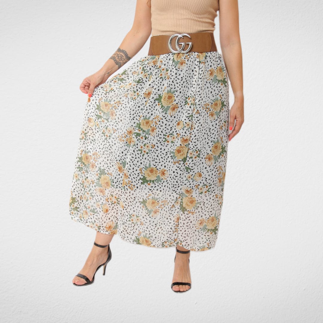 Women Summer 23 Summer Sale 23 Women Skirt - Chiffon - Flowers Yellow