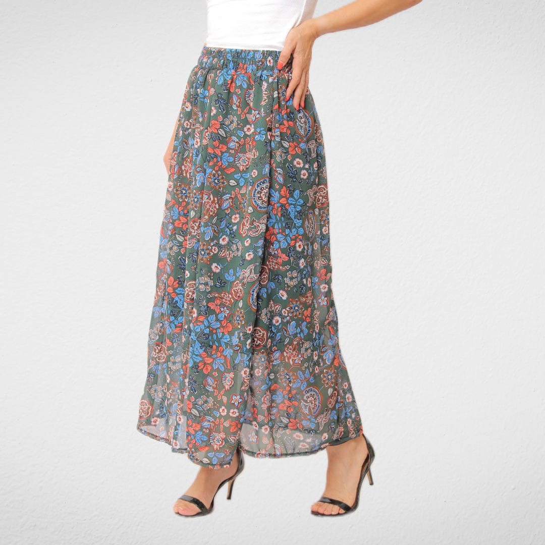 Women Summer 23 Summer Sale 23 Women Skirt - Chiffon - Green Flowers