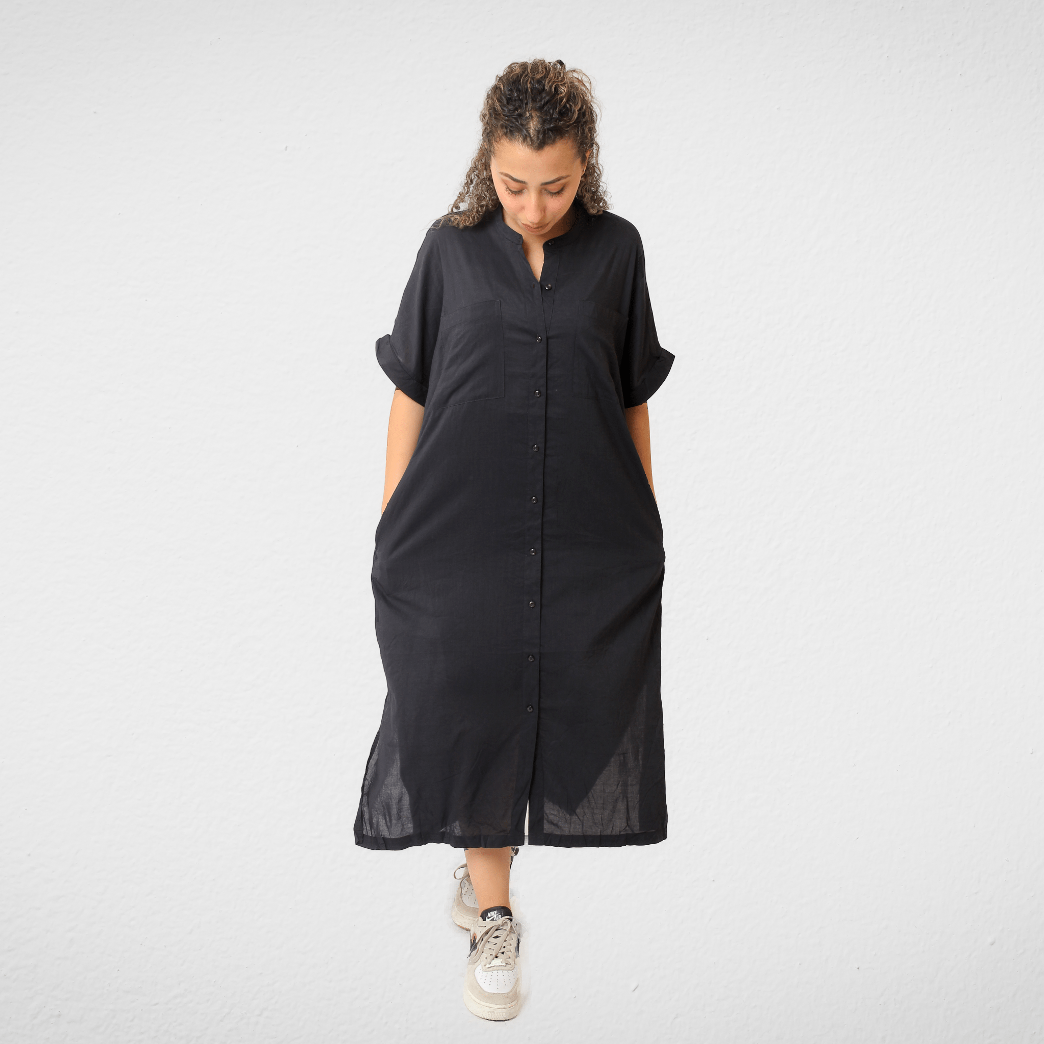 Women Summer 23 Women Cotton Dress - 2 pockets - Black