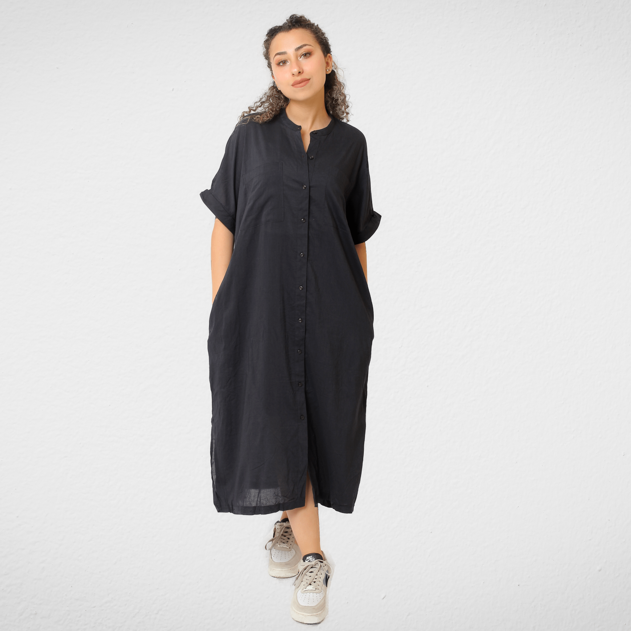 Women Summer 23 Women Cotton Dress - 2 pockets - Black