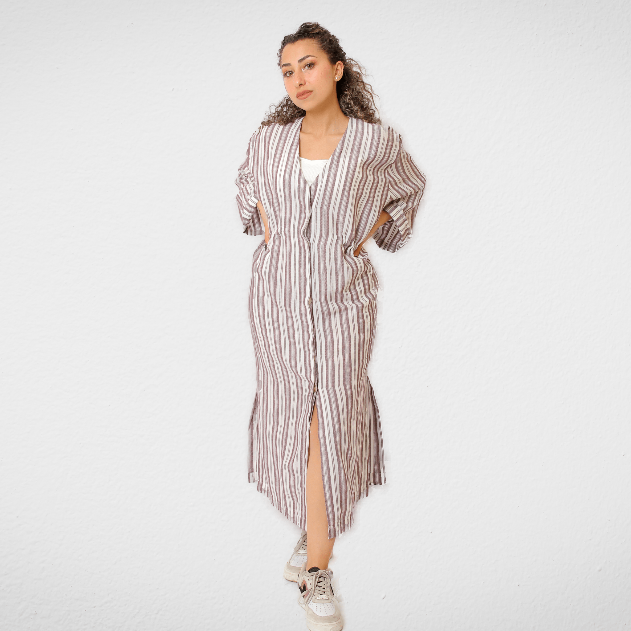 Women Summer 23 Women Dress Women Dress - Kenzo - Stripped (White x Brown)