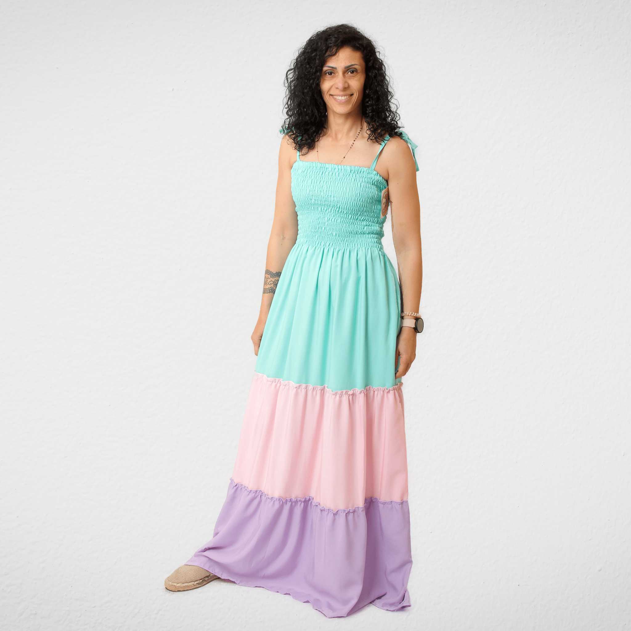 Women Summer 23 Women Dress Women Dress - ONE SIZE - "Tri-Color" - (Baby Blue-Pink-Purple)