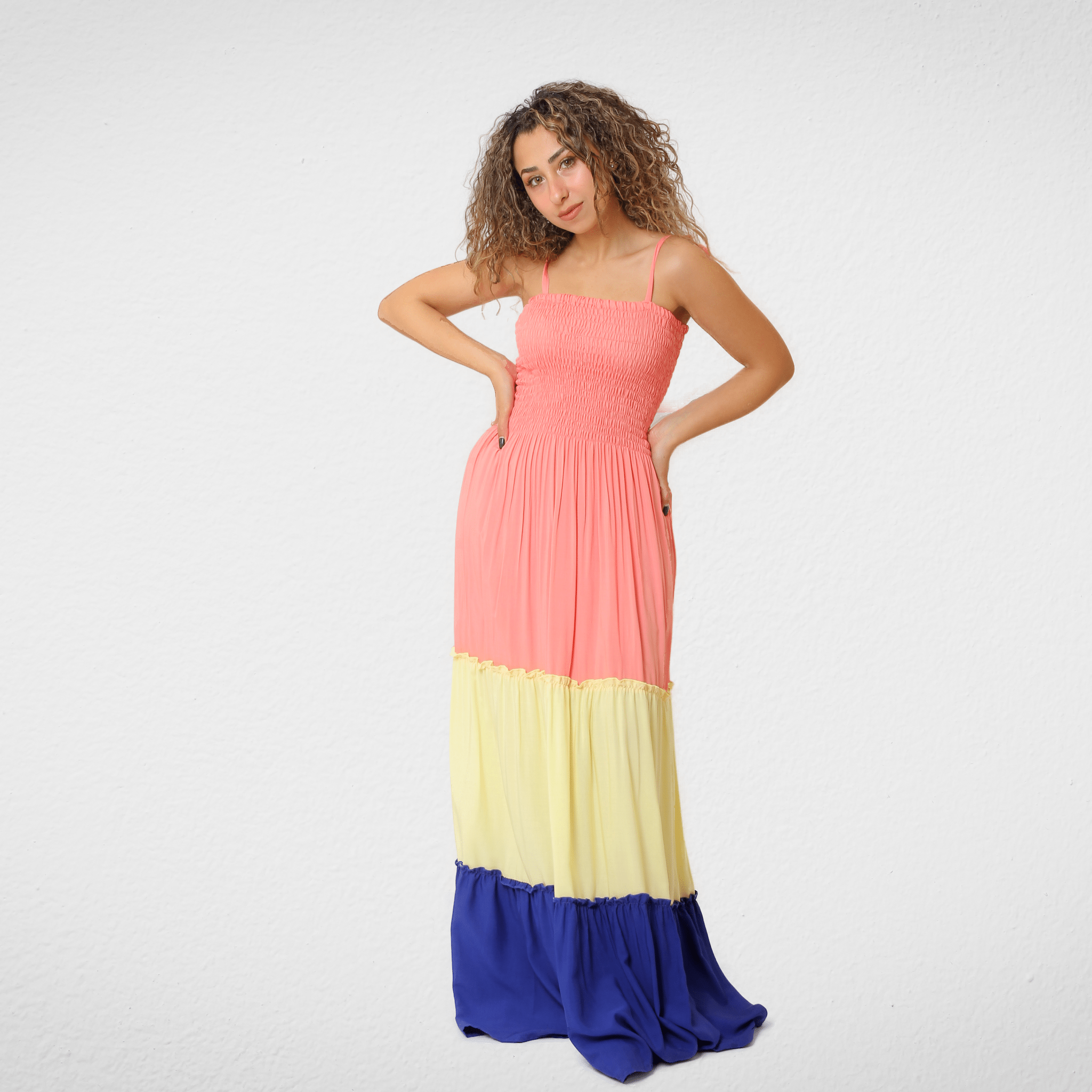 Women Summer 23 Women Dress Women Dress - ONE SIZE - "Tri-Color" - (Pink-Yellow-Blue)