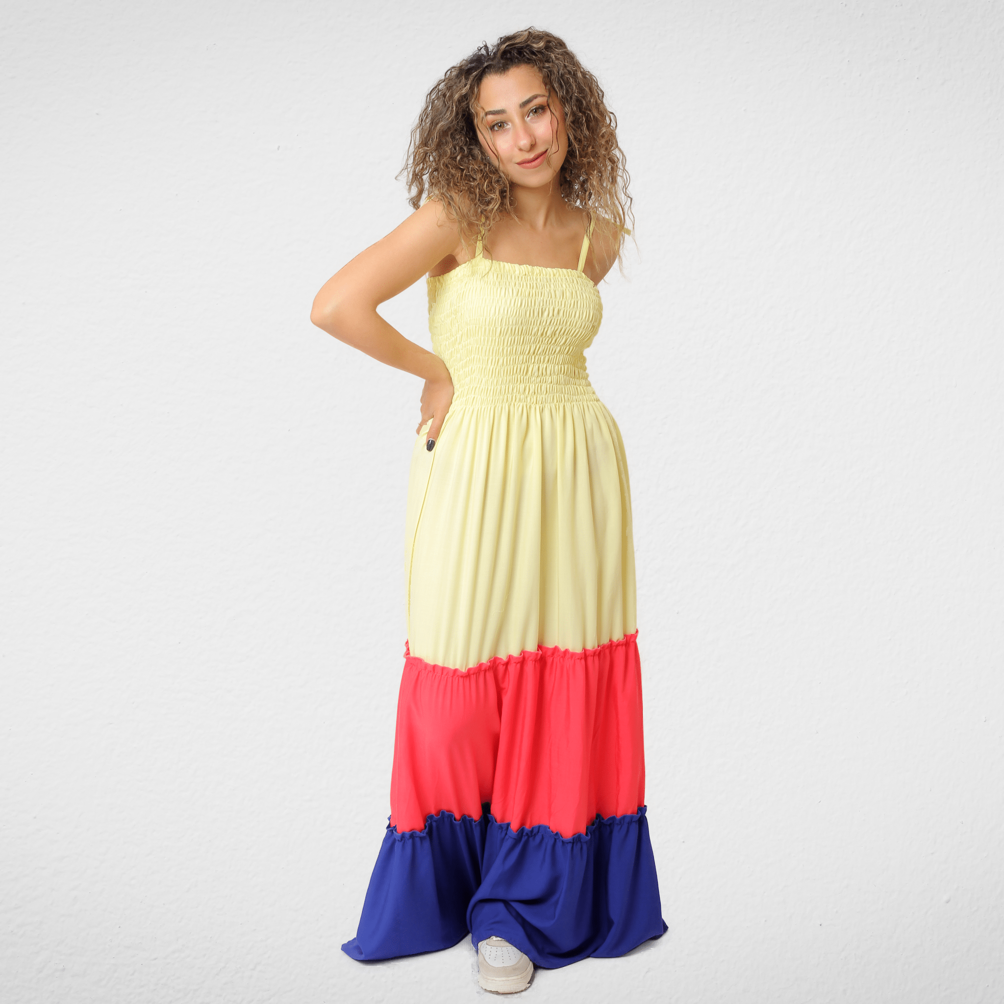 Women Summer 23 Women Dress Women Dress - ONE SIZE - "Tri-Color" - (Yellow-Fuchsia-Blue)