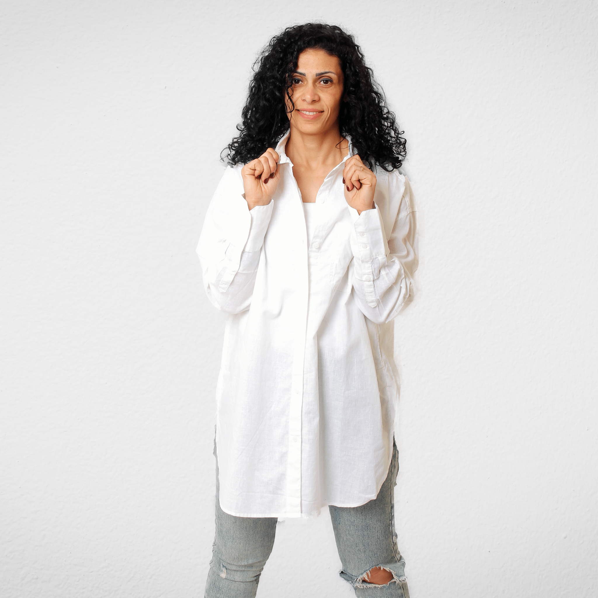 Women Summer 23 Women Shirt Women Linen (Oversized) Shirt - Long Sleeve - White