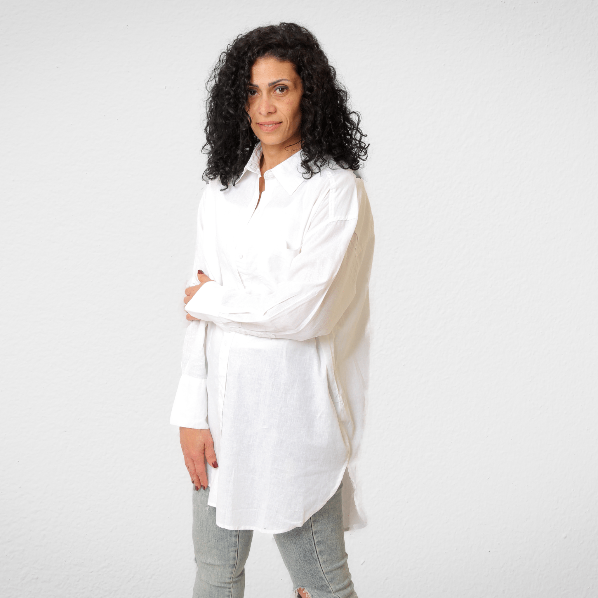 Women Summer 23 Women Shirt Women Linen (Oversized) Shirt - Long Sleeve - White