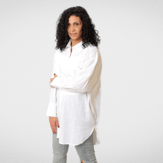 Women Summer 23 Women Shirt Women Linen (Oversized) Shirt - Long Sleeve - White