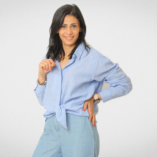 Women Summer 23 Women Shirts Women Shirt - Linen- NEW - Baby Blue
